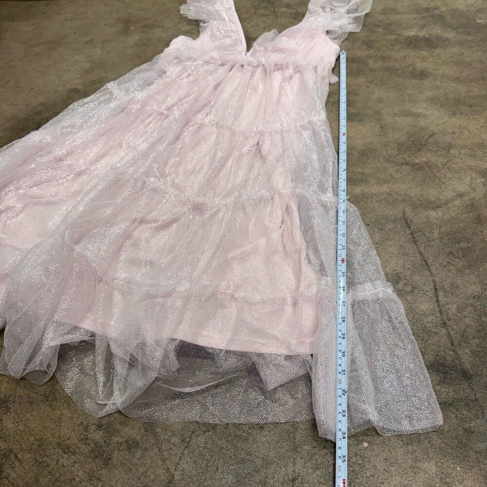 Glinda Sparkly shimmery coquette tiered ruffle pink maxi dress - Picture 7 of 8